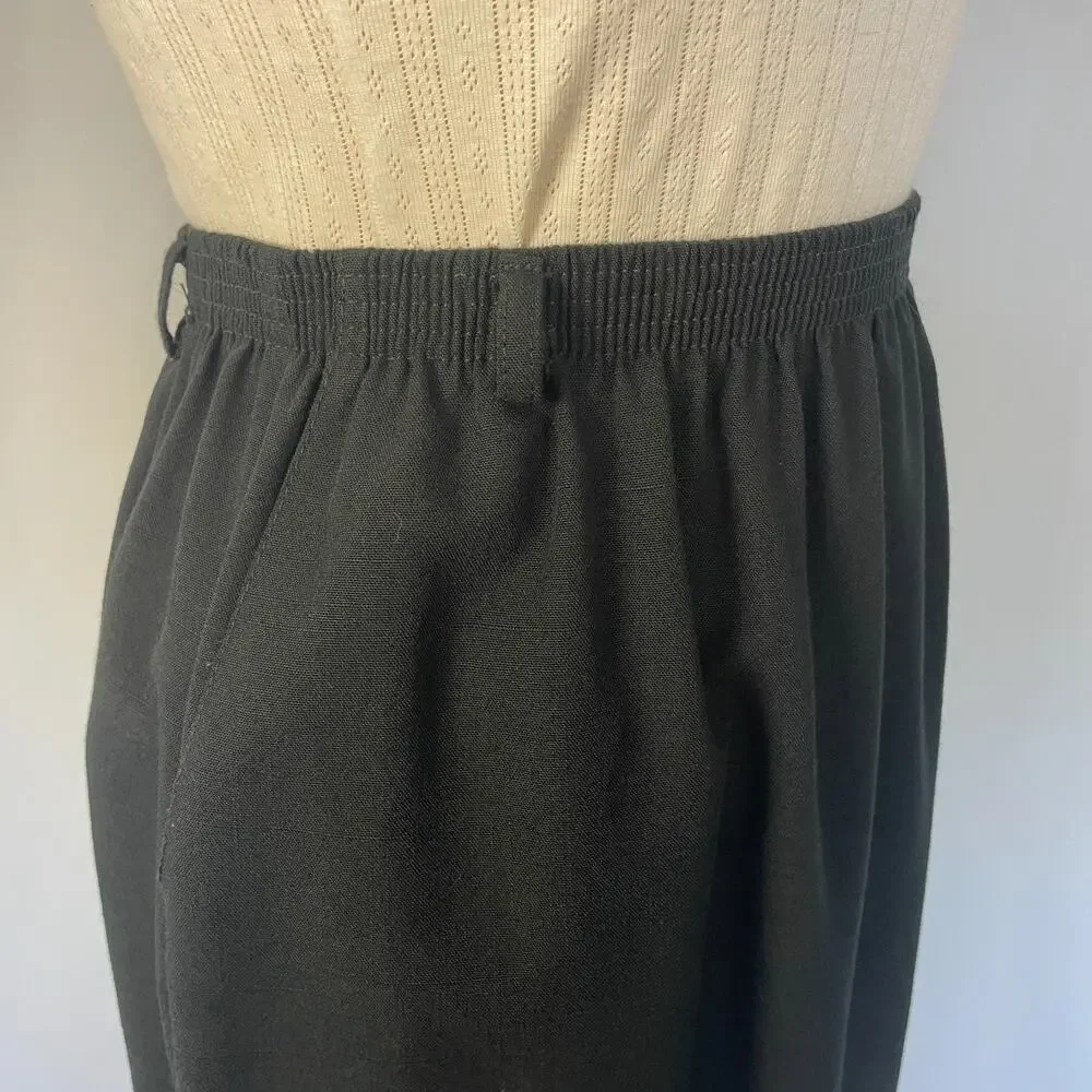 Vintage Midi Skirt Size 14 Black Solid Minimal Career Office Dark Academia 90s